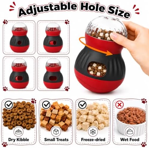 Interactive Cat Wobble Toy Treat Dispenser – Cat Puzzle Feeder & Slow Feeder Ball for Indoor Cats, Small Dog Enrichment Toy for Puppies (RED) - Image 3