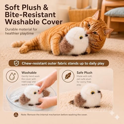 Flapping Bird Cat Toy, White Sparrow Plush Touch Activated Bird Chirp Cat Toy with Refillable Catnip, USB Rechargeable Interactive Kitten Exercise Toy,4.92"(No Flying) - Image 7
