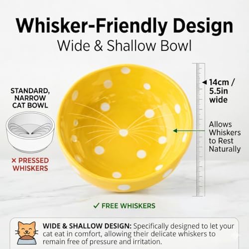 Elevated Ceramic Cat Bowls Set of 4, Mushroom Raised Wide & Shallow Cat Food and Water Bowls, Whisker Friendly Feeding Bowls for Cats & Small Dogs (Red+Yellow+Blue+Green) - Image 2