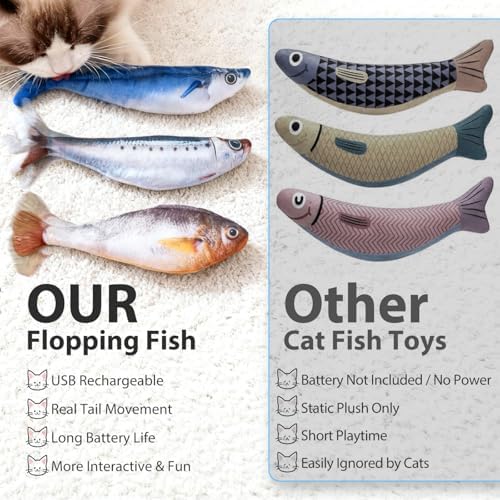 Cat Toys Flopping Fish 3 Pack Rechargeable Interactive for Indoor Exercise - Image 6