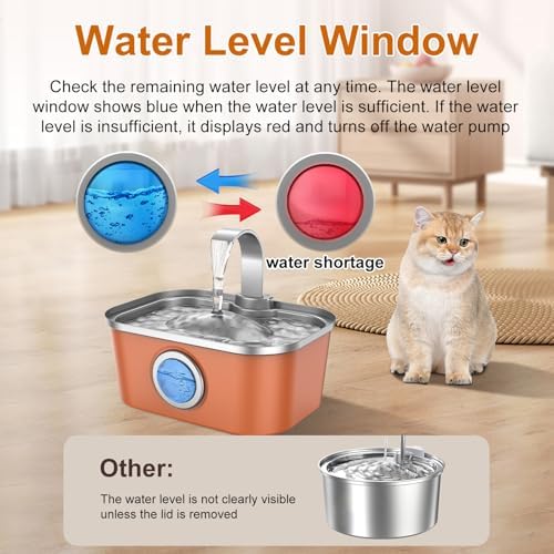 Bobo&Dragon Automatic Stainless Steel Water Fountain for Cat & Dog in Amber Orange 124oz/3.5L Quiet Faucet Flow Water Dispenser, Fresh Filtered Hydration, Easy Clean, Leak-Proof for Indoor Pets - Image 2