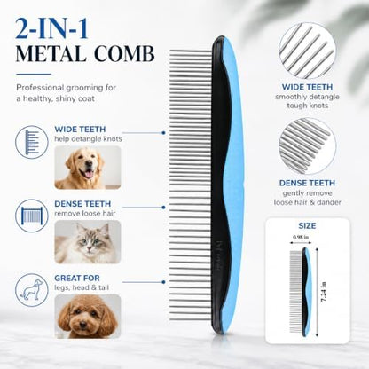 6 Pcs Pet Grooming Tool - With Metal Comb,Deshedding Brush,Flea Lice Comb - Image 4