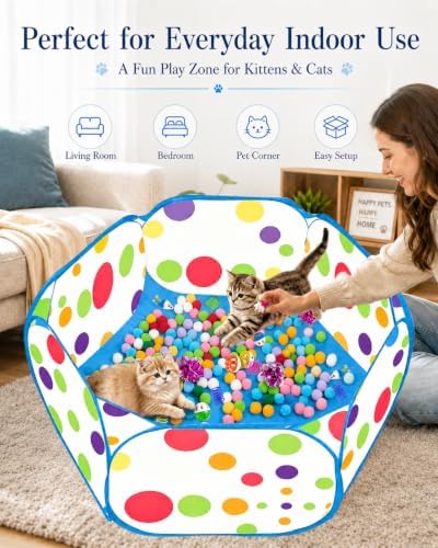 Cat Ball Pit with 227 Pcs Interactive Cat Toys, Enrichment Toys for Bored Indoor Cats Self Play, Include Pom Pom Balls Jingle and Crinkle Balls, Springs and Mice Toy for Kitten Fun and Exercise - Image 5