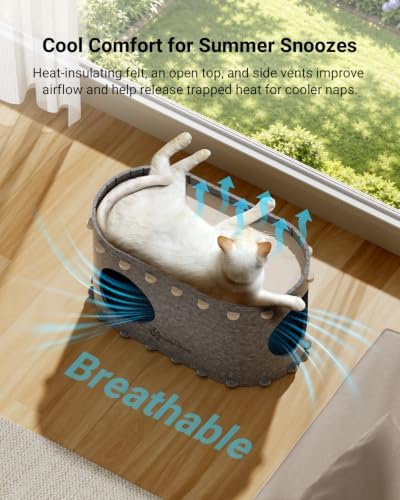 DownyPaws Cat House for Indoor Cats,Peekaboo Cat Bed Cave, Light Gray - Image 3