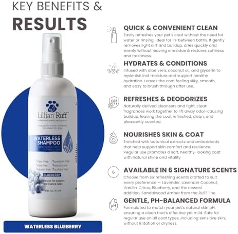 Lillian Ruff Waterless No-Rinse Dog Dry Shampoo Spray with Hydrating Essential Oils - pH-Balanced Dry Shampoo for Dogs - Clean, Condition, Detangle & Deodorize Dry, Sensitive Skin (Blueberry) - Image 3