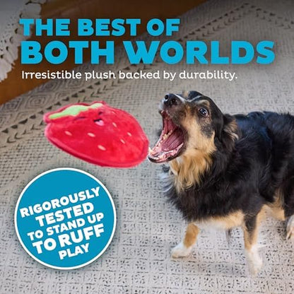 Outward Hound Tough Skinz Durable Chew Squeaky Dog Toy, Strawberry, 7.9" - Image 3