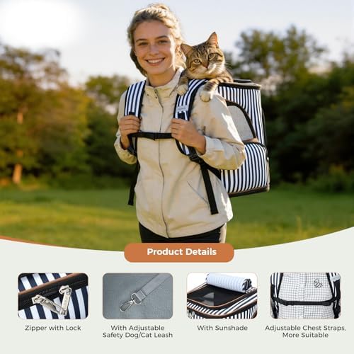 Lekereise Large Cat Backpack Carrier Expandable Pet Carrier Backpack for Small Dogs Medium Cats Fit Up to 18 Lbs, Foldable Puppy Backpack Carrier for Travel, Hiking, Striped - Image 5
