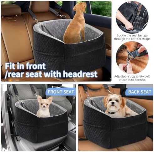 Car Dog Bed - Memory Foam Puppy Car Booster Seat with Safety Leash, Washable, Medium/Small Dogs - Image 5