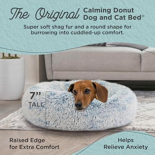 Best Friends by Sheri The Original Calming Donut Dog Bed for Small Dogs up to 25 lbs, Shag Faux Fur, Denim Blue, 23" x 23" - Image 2