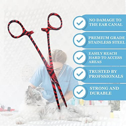Dog Pet Ear/Nose Hair Puller Grooming Hemostat Locking Forceps Pliers, 5.5" (14cm), Straight (Red Swirls) - Image 4