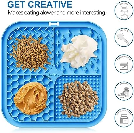 Lesipee Licking Mat for Dogs & Cats 2 Pack, Slow Feeder Lick Pat, Anxiety Relief Dog Toys Feeding Mat for Butter Yogurt Peanut, Pets Supplies Bathing Grooming Training Calming Mat (Blue&Green) - Image 3