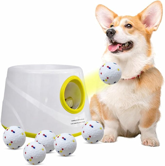 Automatic Dog Ball Launcher for Small Dogs & Medium Dogs, Interactive Fetch Machine with 3 Launch Distances (15–45 FT), USB Rechargeable, Includes 6 ETPU Balls