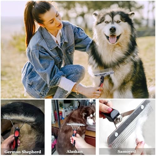 3-Pack Long-Tooth Pet Brush Set - Dog Rake Brush & Steel Shedding Comb & Double-Sided Teech Comb for Double Coat Large Dogs, Horses - Image 4