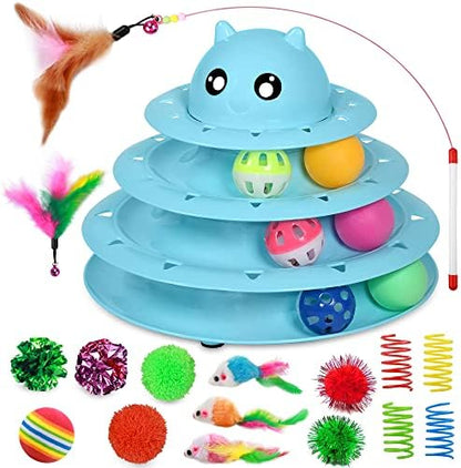 UPSKY 20 PCS Cat Toys Set with Teaser, Mice, Spring, and Various Ball Toys by UPSKY