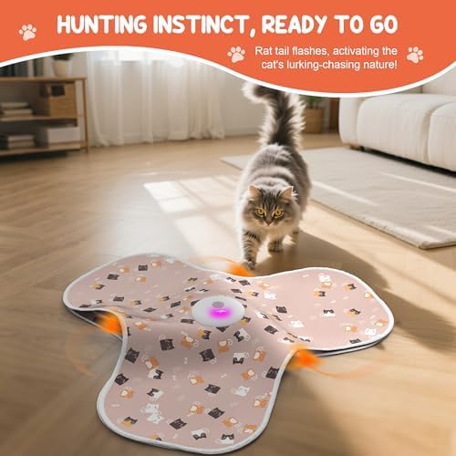 ‌‌Interactive Cat Toys for Indoor Cats‌ Adult‌ with Feather Tail Switchable Mouse Sounds, ‌Kitten Enrichment Toys‌ for Hunting Self Play, Automatic Rechargeable Quiet Game to Bored (Pink) - Image 4