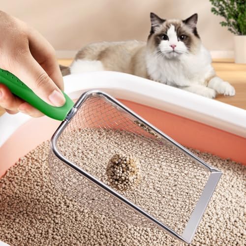 Metal Cat Litter Scoop,Sturdy Litter Cleaner Corner Shovel,Stainless Steel Mesh Litter Shovel,Easy to Clean Reptile Terrarium Sand Waste(Green)-Christmas - Image 6