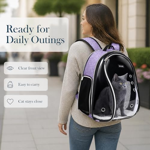 BAGLHER Cat Carrier Backpack Bubble - Fit Up to 18 Lbs - Airline-Approved Dog Backpack Carrier for Small Pets Puppies Dogs Bunny, Space Capsule Dog Carrier Backpack for Travel Outdoor Hiking, Purple - Image 2