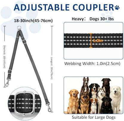 Double Dog Leash Coupler,No Tangle Dog Leashes Connector,Two Dogs Lead Splitter,Reflective Dual Lead Adjustable Length to Fit All Sized Breeds,Walking Training for 2 Dogs (Blue, Heavy：Dogs 30+ lbs) - Image 3