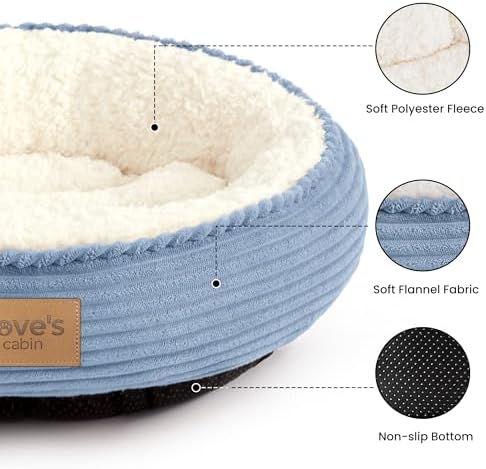 Love's cabin Round Donut Cat and Dog Cushion Bed, 20in Pet Bed for Cats or Small Dogs, Anti-Slip & Water-Resistant Bottom, Super Soft Durable Fabric Pet beds, Washable Luxury Bed Sky Blue Stripe - Image 2