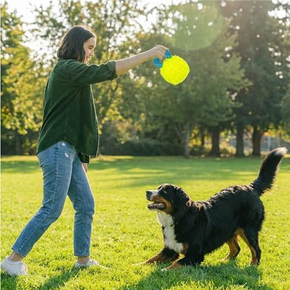 Outward Hound FlyFetch Giggle Ball Dog Toy, Giggles & Squeaks, Handle for Tug & Fetch, Lightweight, Multiple Textures, All Breeds, 7.3" - Image 5