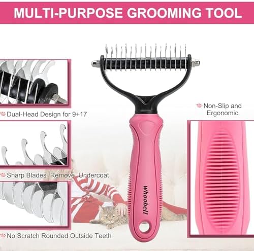 Undercoat Rake for Dogs, whoobell 2 Side Undercoat Brush for Deshedding and Dematting for Dog Cat Rabbit, Professional Pet Grooming HairTools, Removes Loose Undercoat and Nasty Shedding - Image 3