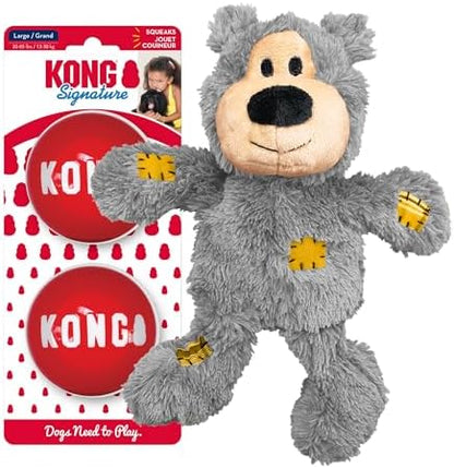 KONG Wild Knots Bear and Signature Balls, 2 Pack, for Medium Dogs by KONG