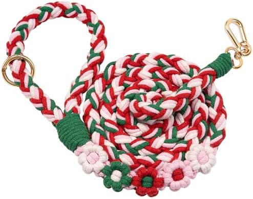 5FT Braided Cotton Rope Leash for Small, Medium and Large Dogs, Strawberry by Panda+Jianghu