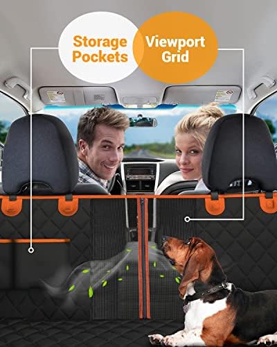 Dog Car Seat Cover, 600D Heavy Dute Car Seat Cover for Dogs Pets, 100% Waterproof Anti-Scratch Nonslip Dog Hammock for Cars, Seat Covers Protector with SeatBelt for Sedan SUV Truck Standard Oran&Black - Image 3