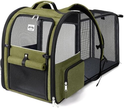 Large Cat Backpack Carrier Expandable Pet Carrier Backpack for Small Dogs Medium Cats Fit Up to 18 Lbs, Dog Backpack Carrier, Foldable Puppy Backpack Carrier for Travel, Hiking,Dark Green by LEKEBOBOR
