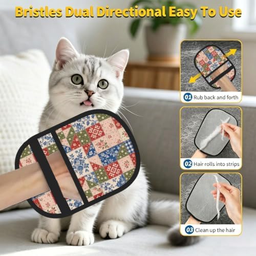 Patchwork Quilt Pet Hair Removal Glove Brush Hair Remover Tool for Carpet - Image 6