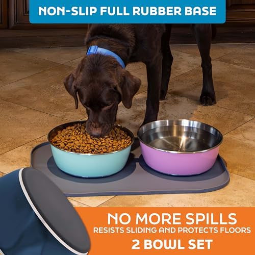 Master Pet Supply Stainless Steel Dog Bowls Set of 2 - Navy Blue - 64 Oz - Image 4
