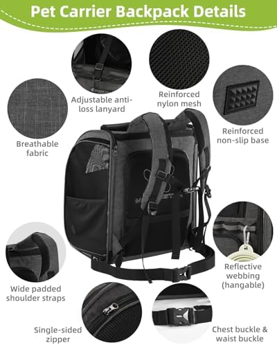 Expandable Cat Carrier Backpacks with Breathable Mesh, Pet Carrier Backpack for Cats Small Dogs Puppies Up to 20 Lbs, Dog Carrier Backpack Great for Travel/Hiking/Camping/Outdoor-Grey with Orange - Image 6