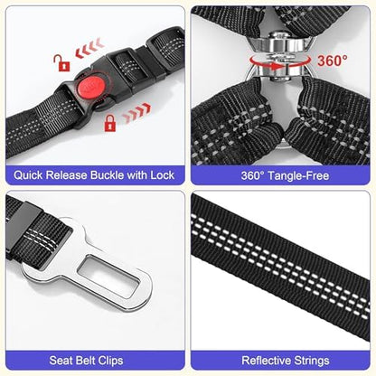 Double Dog Car Seatbelt No-Pull Bungee Reflective Black - Image 5