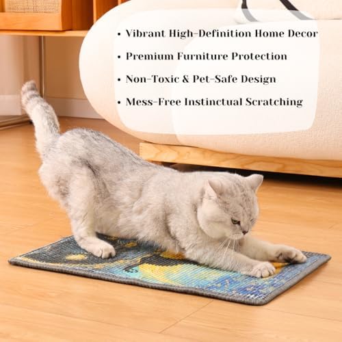 Furrther Sisal Cat Scratcher Post Mat (Use on Wall, Couch and Carpet), Durable and Shedding-Resistant Cat Scratching Surface - 21.7x13 inch with Hoop and Loop Adhesives, Twist Pins (Starry Night) - Image 2