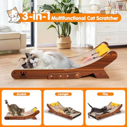 Sisal Cat Scratcher Bed, Natural Solid Wood Scratch Lounger, No Mess Scratching Chair Couch for Indoor Cats, 26 Inch Cat Scartching Pad, 3 in 1 Scratching Board, Furniture Protector - Image 3