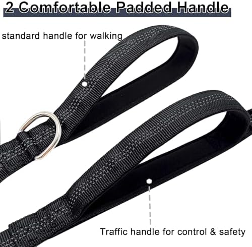 5FT Bungee Dog Leash with 2 Handles, Reflective Nylon Traffic Leash - Image 3