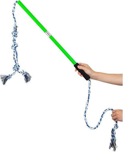 Interactive Flirt Pole Toy for Dogs Chase and Tug of War,Durable Teaser Wand with Pet Fleece Rope Tether Lure Toy to Outdoor Exercise & Training for Small Medium Large Dogs (Blue White)
