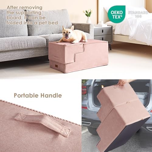 EHEYCIGA Dog Stairs for High Bed 22.5" H, 5-Step Dog Steps, Pink - Image 5