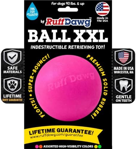 Ruff Dawg Indestructible Dog Ball XXL 4” Pink – Heavy-Duty Rubber Fetch Toy for Aggressive Chewers – Extreme Bounce, Floats, BPA & Latex Free – Made in USA by RuffDawgDogToys