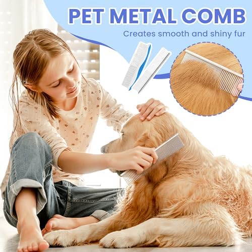 Self Cleaning Shedding Brush - 5-in-1 Professional Pet Grooming Kit Skin Friendly Grooming Tool for Dogs, Cats, and Puppies, Deshedding and Hair Removal for Long and Short Haired Pets（Blue-White） - Image 3