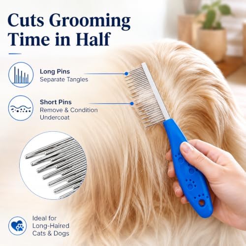 4 Pcs Pet Grooming Tool - With Metal Comb,Deshedding Brush,Flea Lice Comb - Image 5