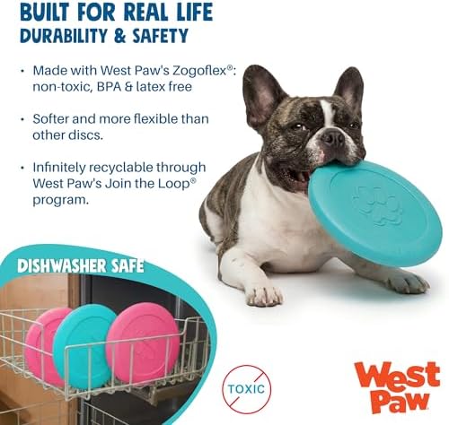 WEST PAW Zogoflex Zisc Dog Flying Disc, High Flying Aerodynamic Disc for Dogs Puppy – Lightweight, Floatable Disc for Fetch, Tug of War, Catch, Play – Doubles as Food/Water Bowl, Small 6.5", Geranium - Image 3