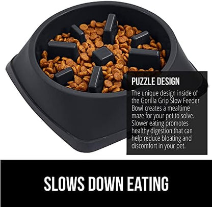 GORILLA GRIP® Patented Slow Feeder Dog and Cat Bowl, BPA Free, 4 Cup Black - Image 3