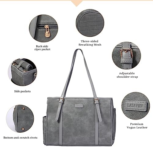 Lasaviin Fashion Dog Purse Pet Carrier Leather Bag for Small Dogs Cats Puppy, Portable Tote Bag Airline Approved Soft-Sided Carriers (Grey) - Image 4
