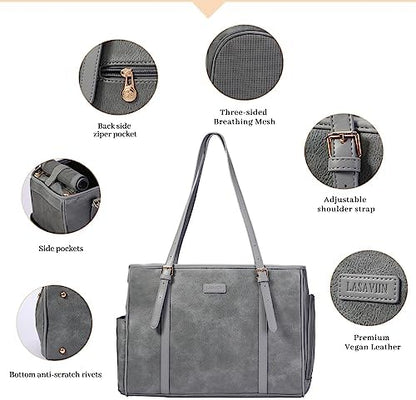 Lasaviin Fashion Dog Purse Pet Carrier Leather Bag for Small Dogs Cats Puppy, Portable Tote Bag Airline Approved Soft-Sided Carriers (Grey) - Image 4