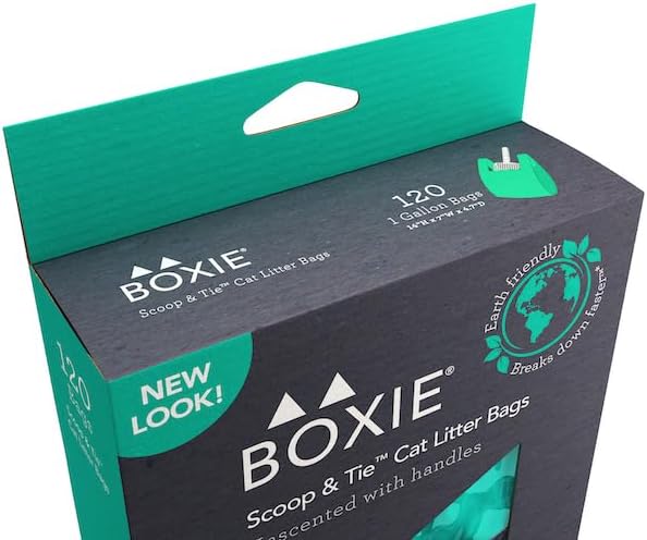 Boxie Sustainable Scoop & Tie Pet Waste Bags, 120 Count, Leak-Proof, Easy-to-Tie Handles, Eco-Friendly, Odor Control, EPI Technology, Durable for Cat Litter & Dog Waste