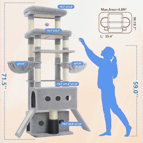 Hey-brother Cat Tree Tower with Multi-Level Platforms, Cozy Condos, MPJ085W - Image 2