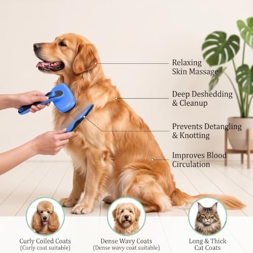 5 PCS Cat & Dog Grooming Kit Brush, Self-Cleaning Slicker Hair Brush, Nail Clipper, Undercoat Rake, Pet Bath Brush with Removable Screen,Pet Comb for Short & Long Haired Dogs Cats,Blue - Image 4