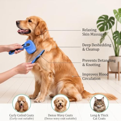 5 PCS Cat & Dog Grooming Kit Brush, Self-Cleaning Slicker Hair Brush, Nail Clipper, Undercoat Rake, Pet Bath Brush with Removable Screen,Pet Comb for Short & Long Haired Dogs Cats,Blue - Image 4