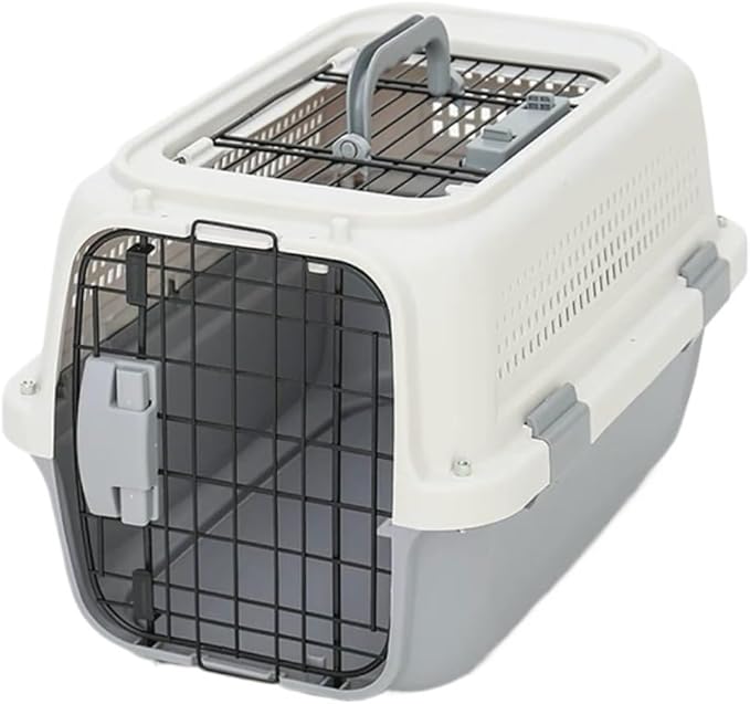 Cat and Dog Bags Pet Air Box with Skylight Pet Checked Box Outing Portable Box Cat Cage Dog Car Transport Box Air Box Pet Travel Bags(G,B)